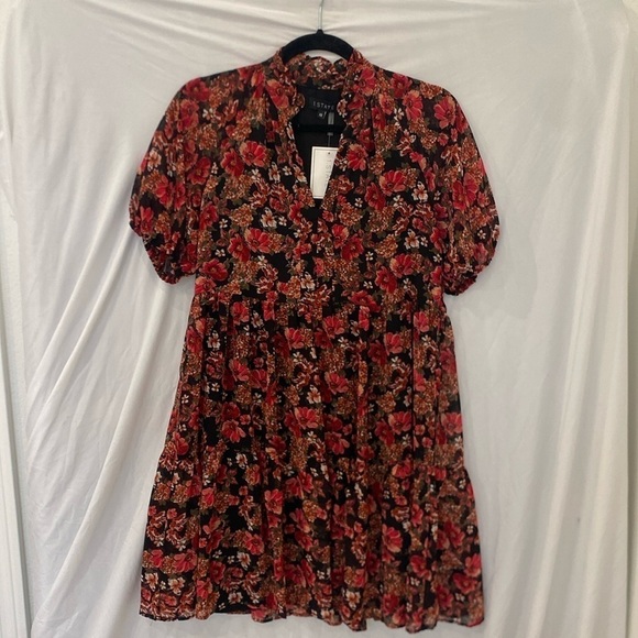 1. State Babydoll Dress w/ V-Neck, Ruffle Collar, Short Sleeves, Floral, Size Xs - Picture 1 of 5